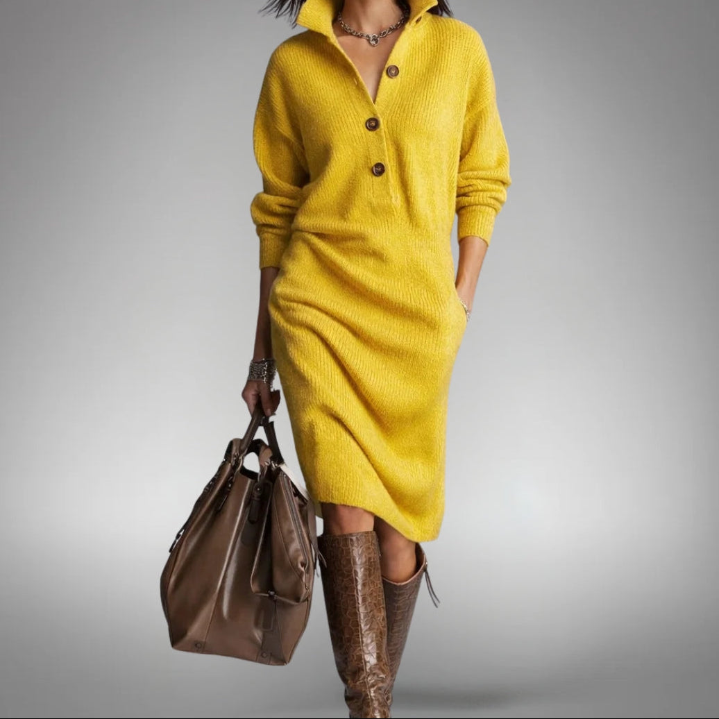 Celeste | Button-Collar Sweater Dress