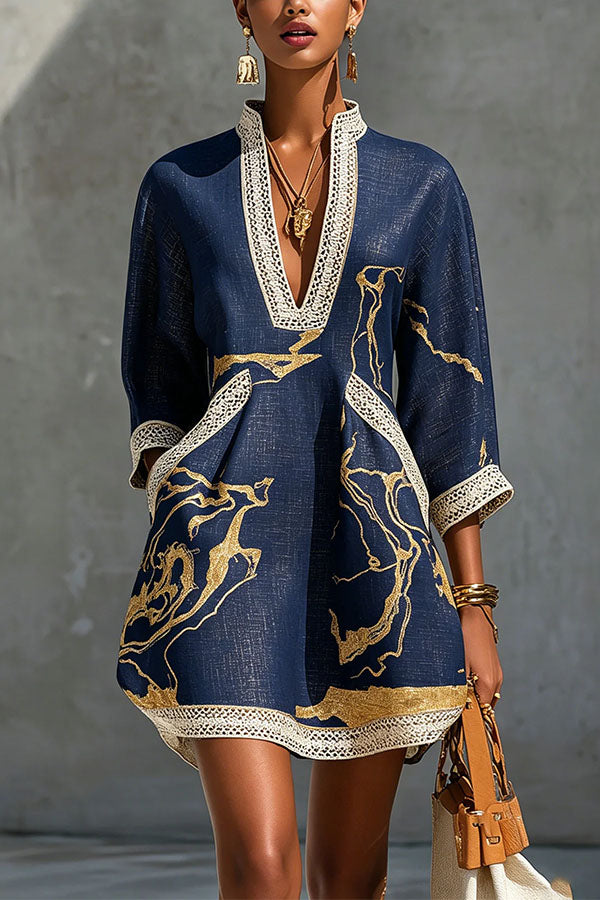 Pirella Golden Marble Print Tunic Dress