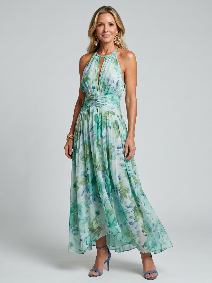 Iselle | Portia Pleated Halter Midi Dress