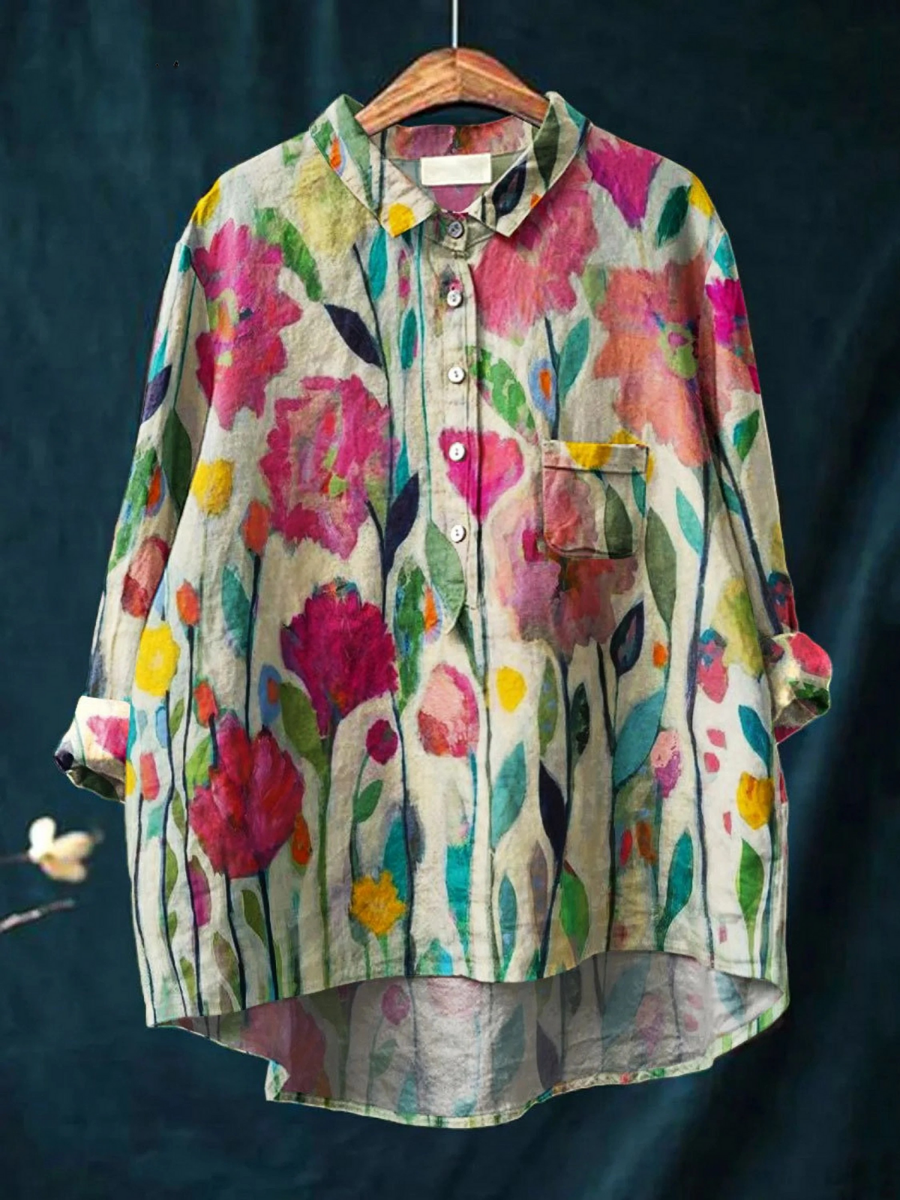 Phoebe | Women's Vintage Floral Art Print Casual Shirt