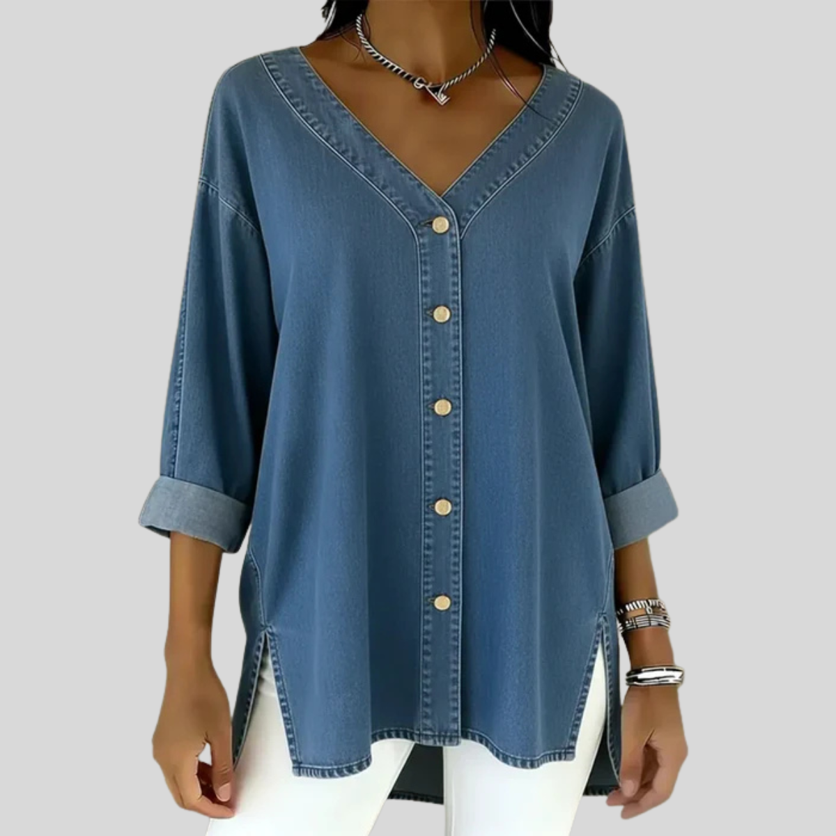 Wenelle | V-Neck Denim Shirt