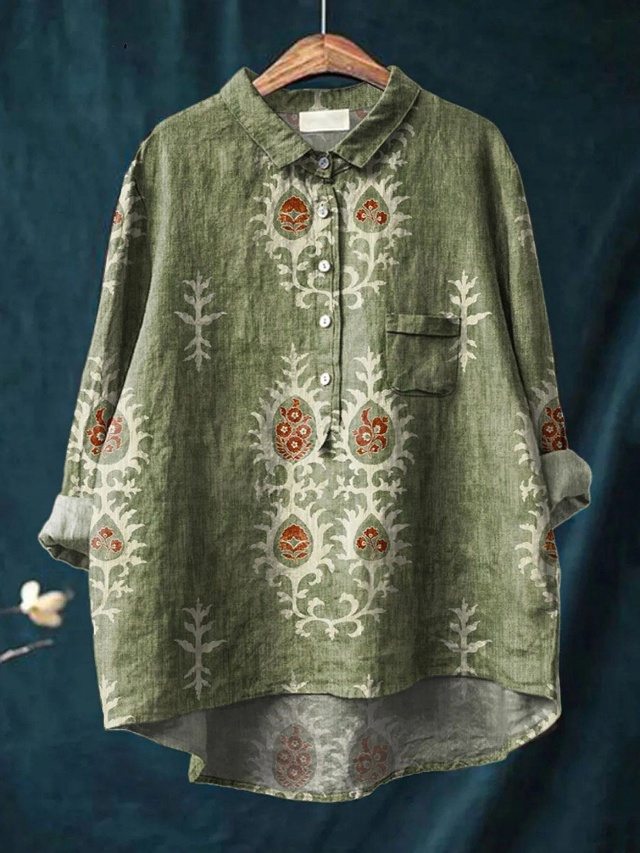Daisy | Women's Vintage Ethnic Floral Art Print Casual Shirt
