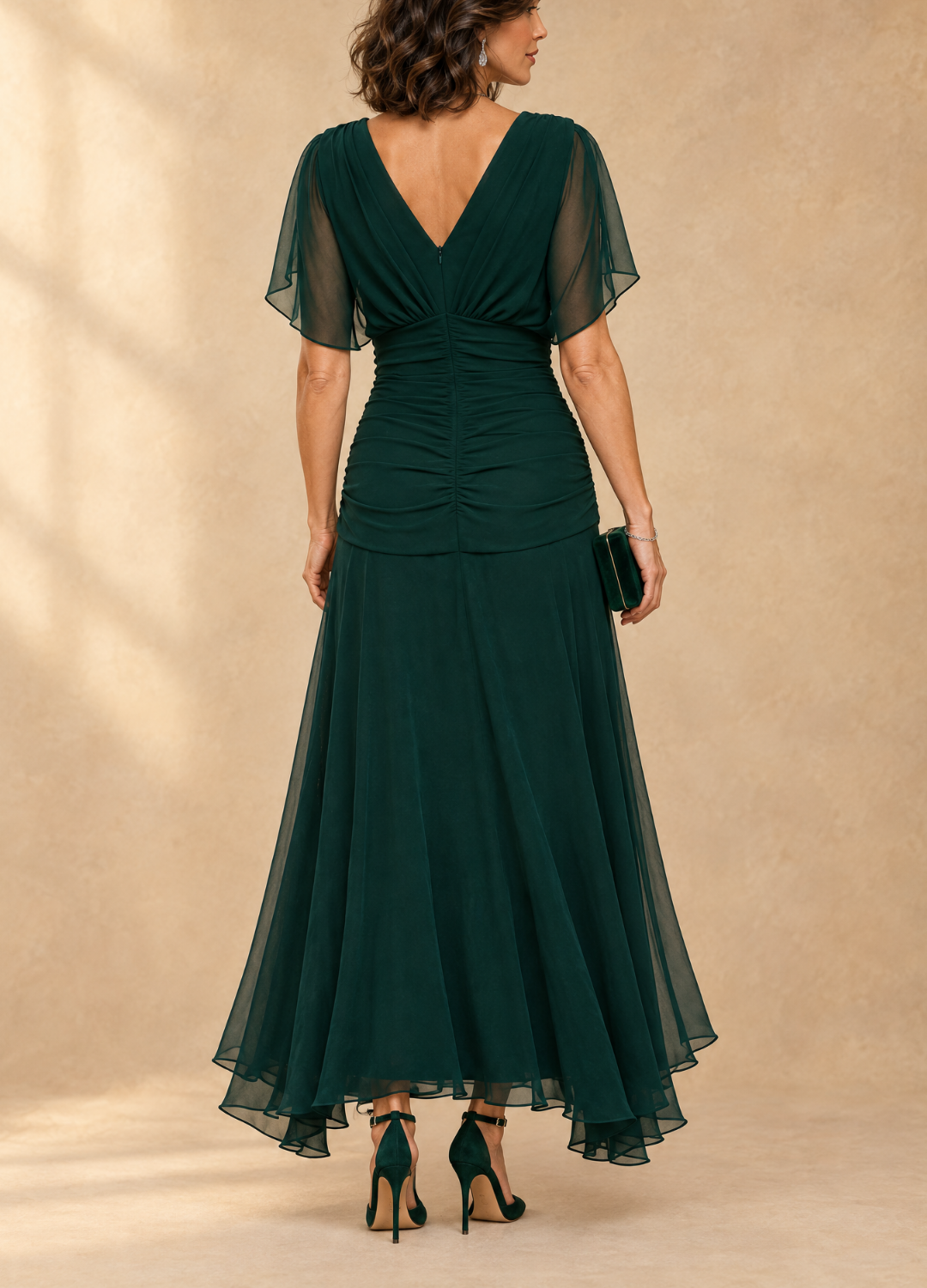 Emma Draped V-Neck Evening Maxi Dress