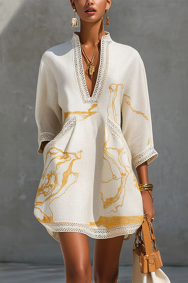 Pirella Golden Marble Print Tunic Dress