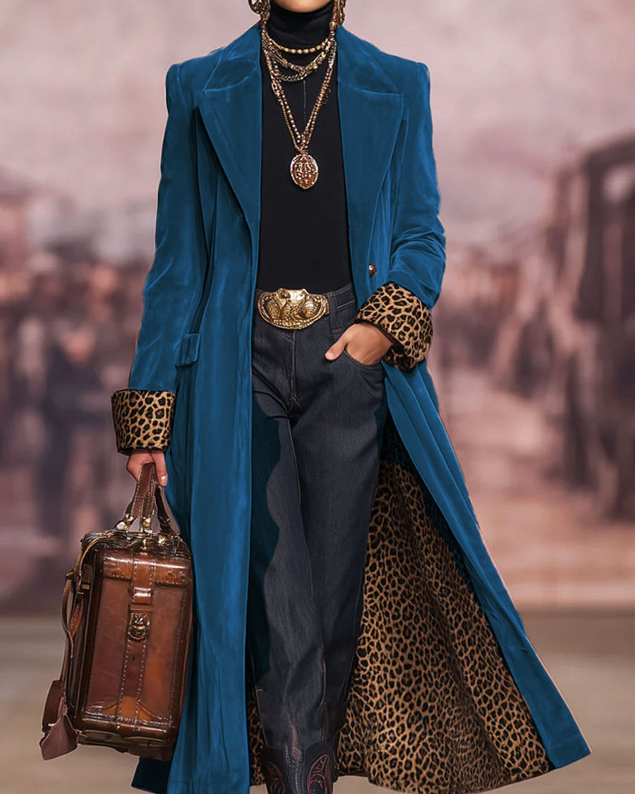 Madison Long Tailored Coat with Leopard Lining