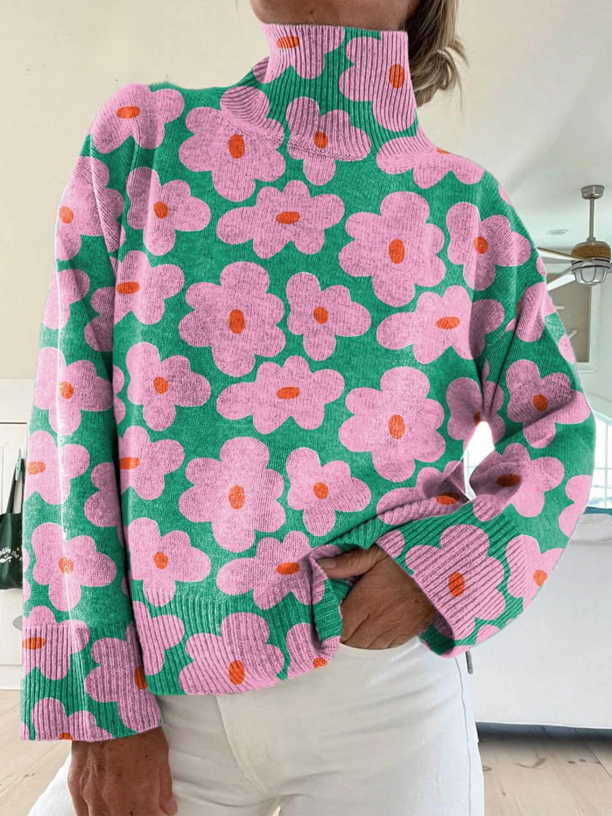 Hannah™ Floral Knit Turtleneck