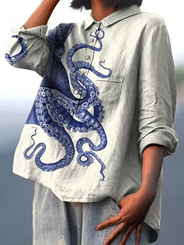 Amelia | Women's Deep Sea Octopus Tentacles Art Print Casual Shirt