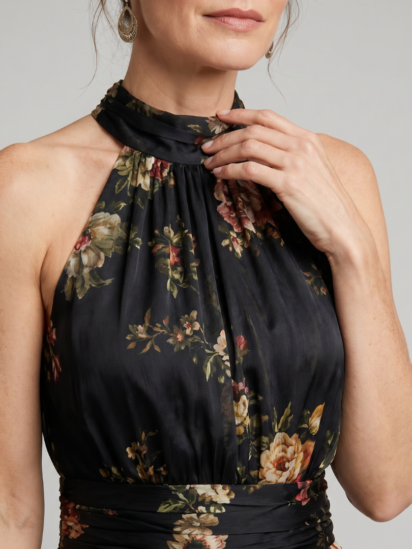 Iselle | Fior Floral Halter Neck Midi Dress