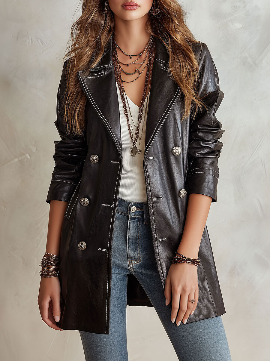 Octavia Double-Breasted Eco-Leather Trench Coat