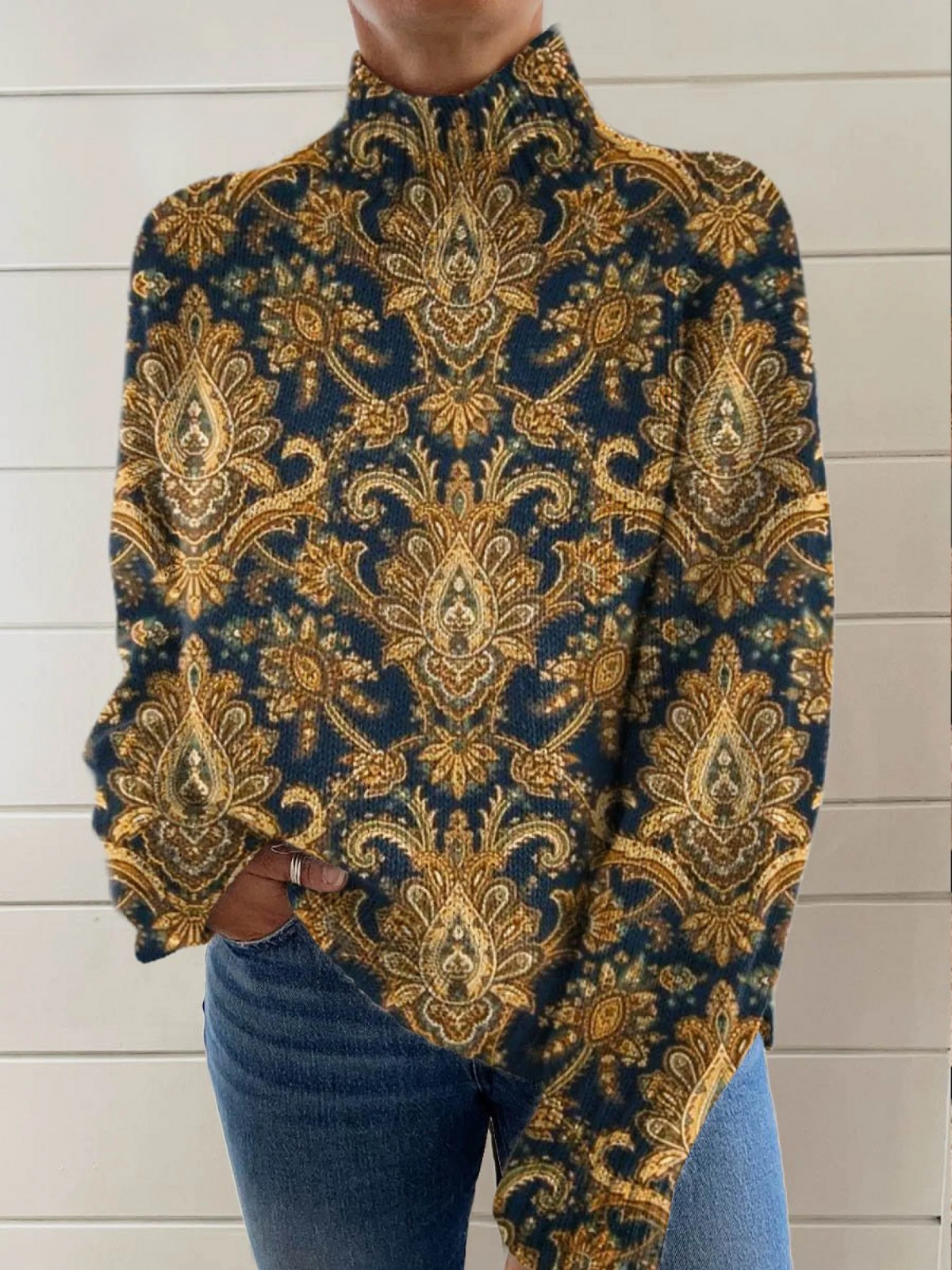 Scarlett™ Vintage Floral Art Turtleneck