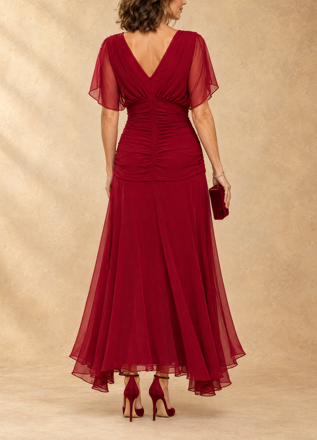 Emma Draped V-Neck Evening Maxi Dress