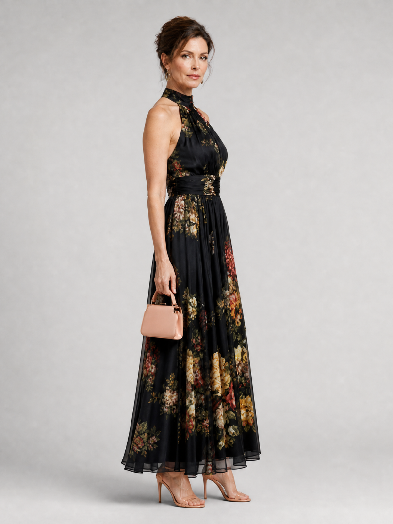 Iselle | Fior Floral Halter Neck Midi Dress