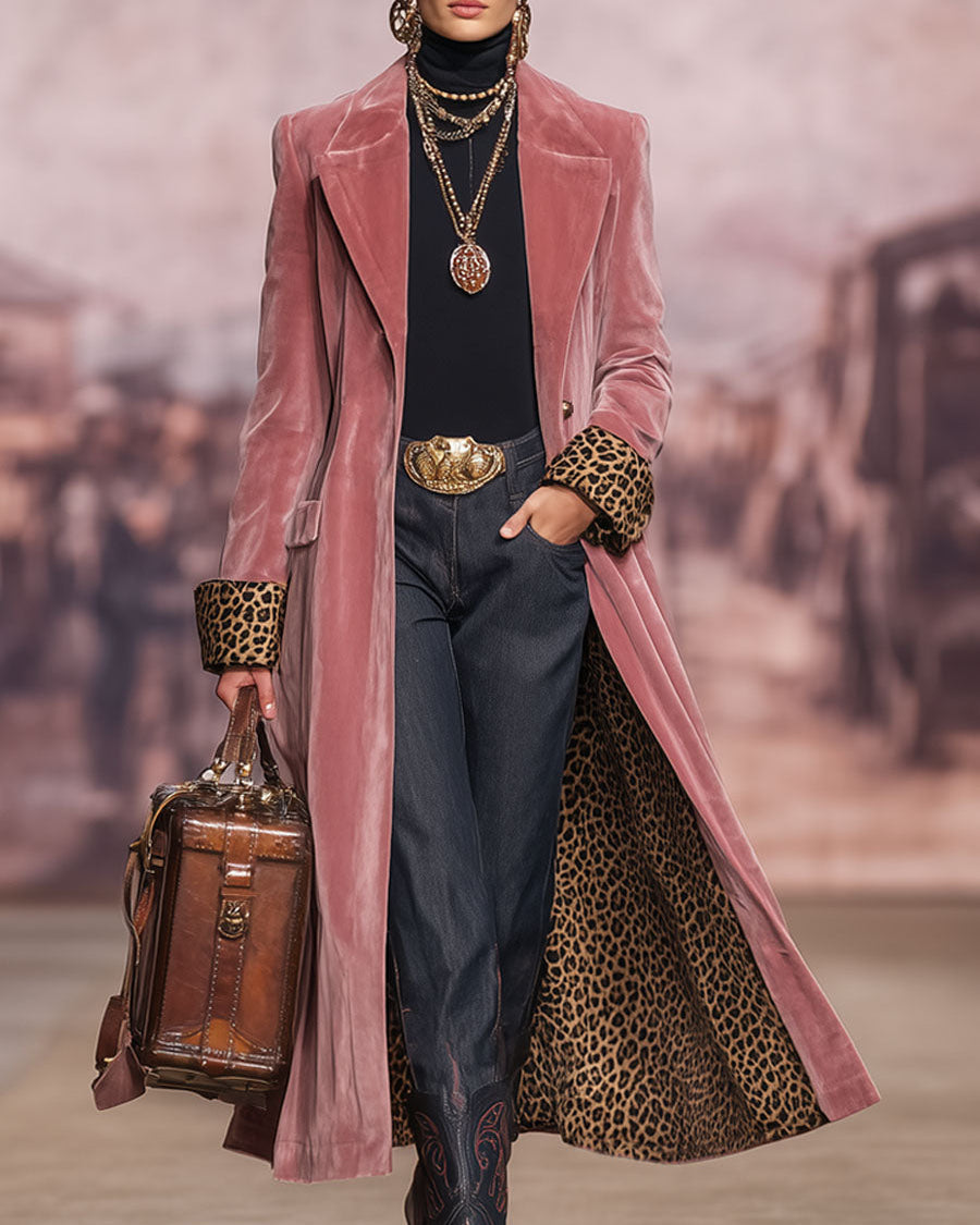 Madison Long Tailored Coat with Leopard Lining