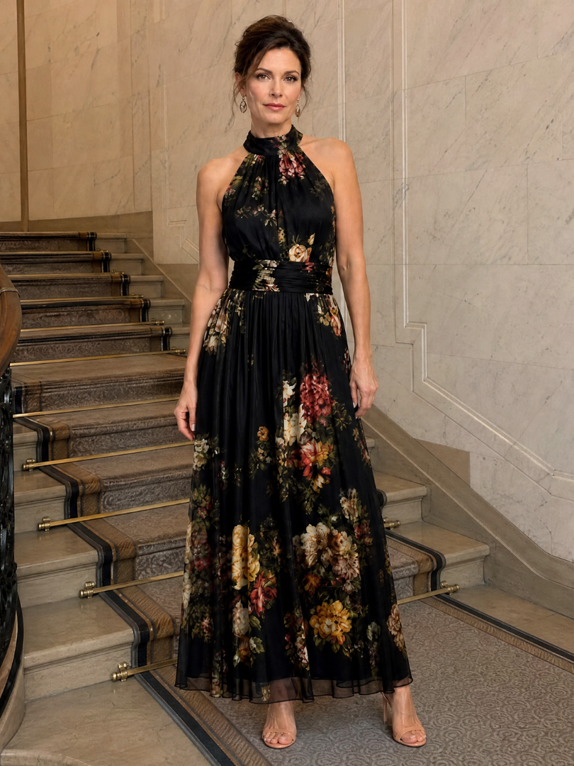 Iselle | Fior Floral Halter Neck Midi Dress