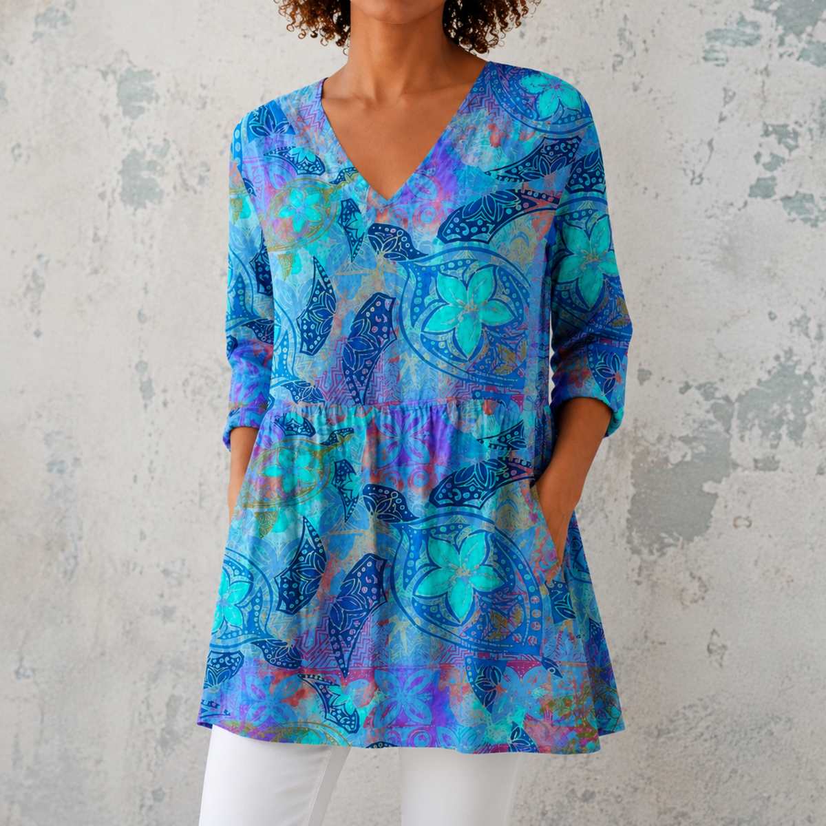Juliet Long Blouse with V-Neck