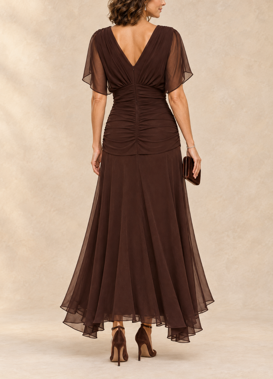 Emma Draped V-Neck Evening Maxi Dress