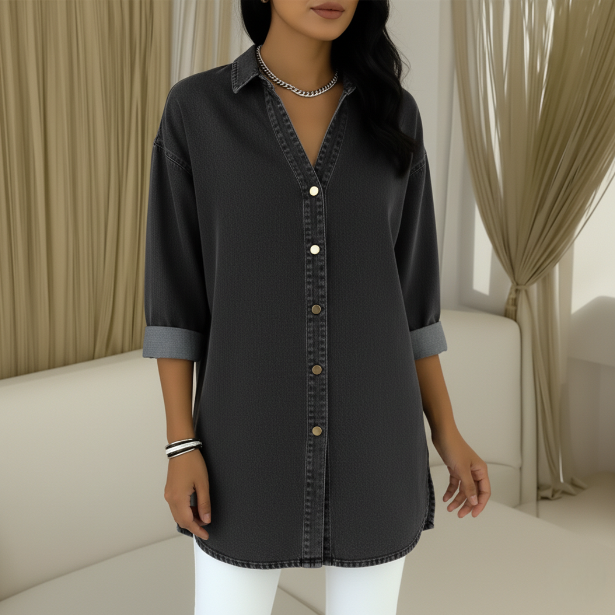 Wenelle | V-Neck Denim Shirt