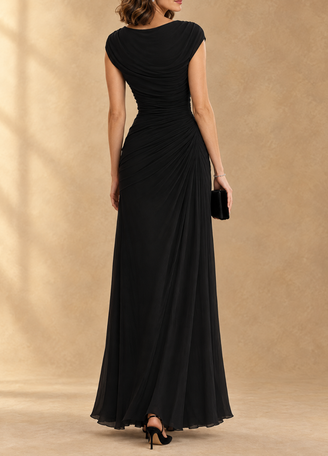 Cynthia Cowl Neck Draped Mesh Maxi Dress