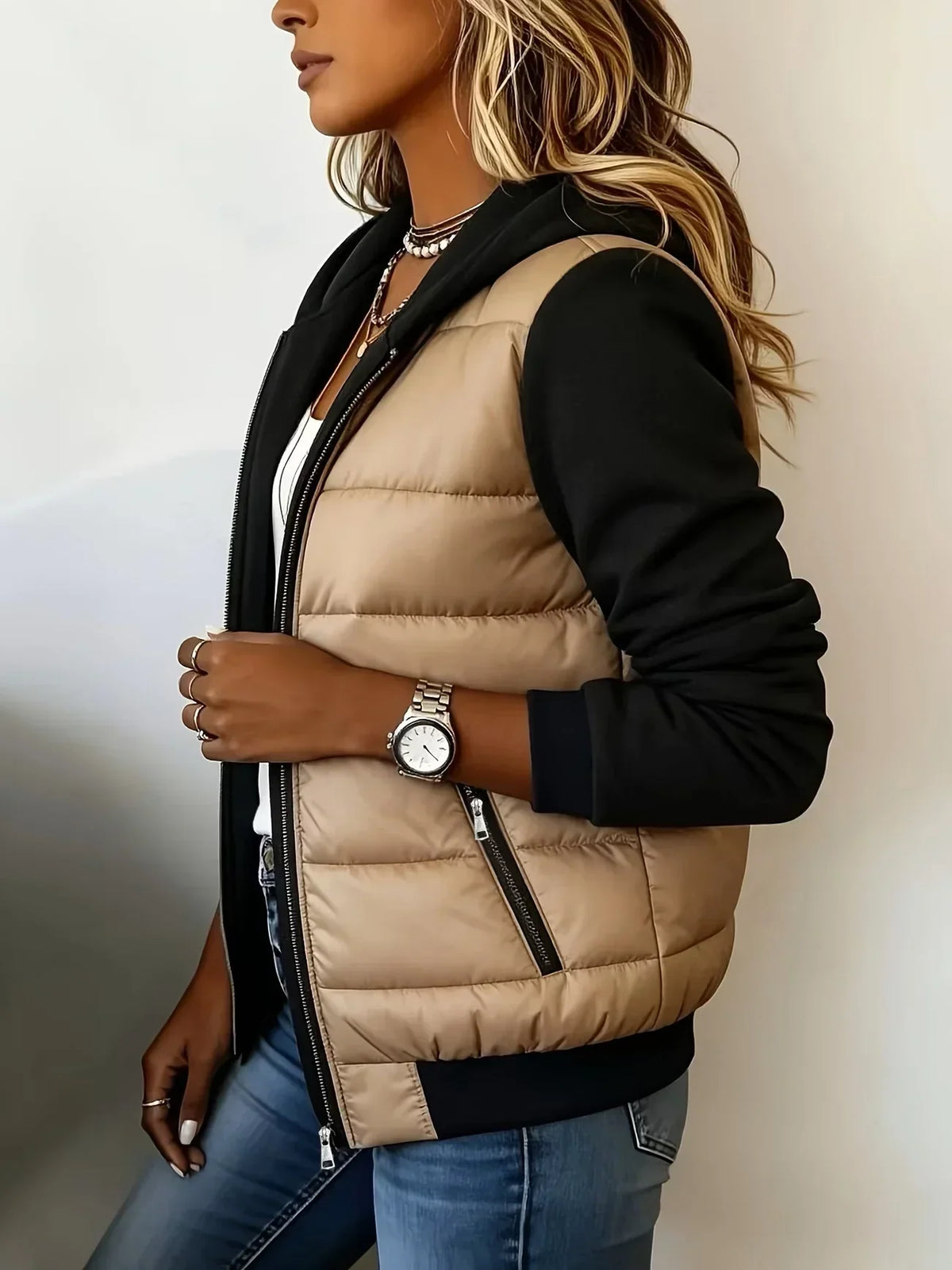 Suzette | Quilted Hooded Color-Block Jacket