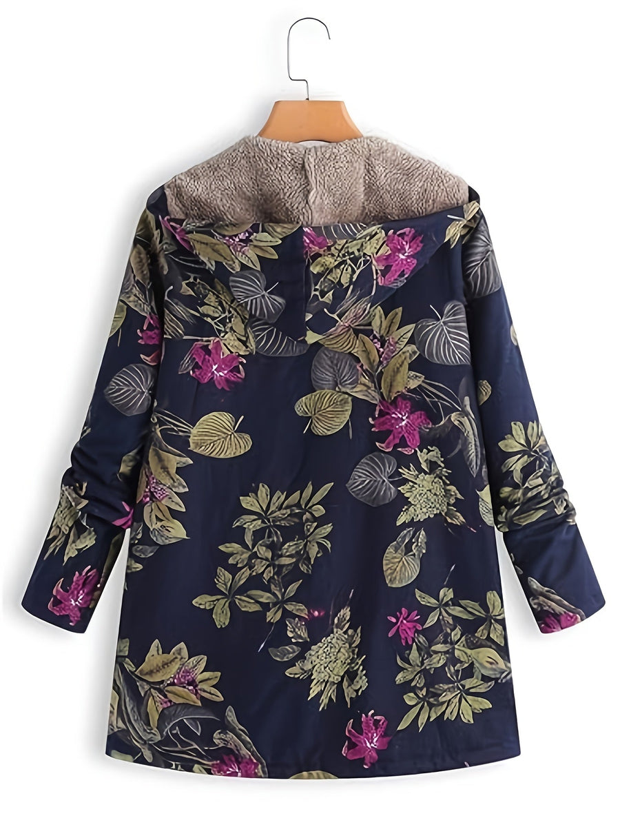 Rosalind | Floral Fleece-Lined Hooded Coat