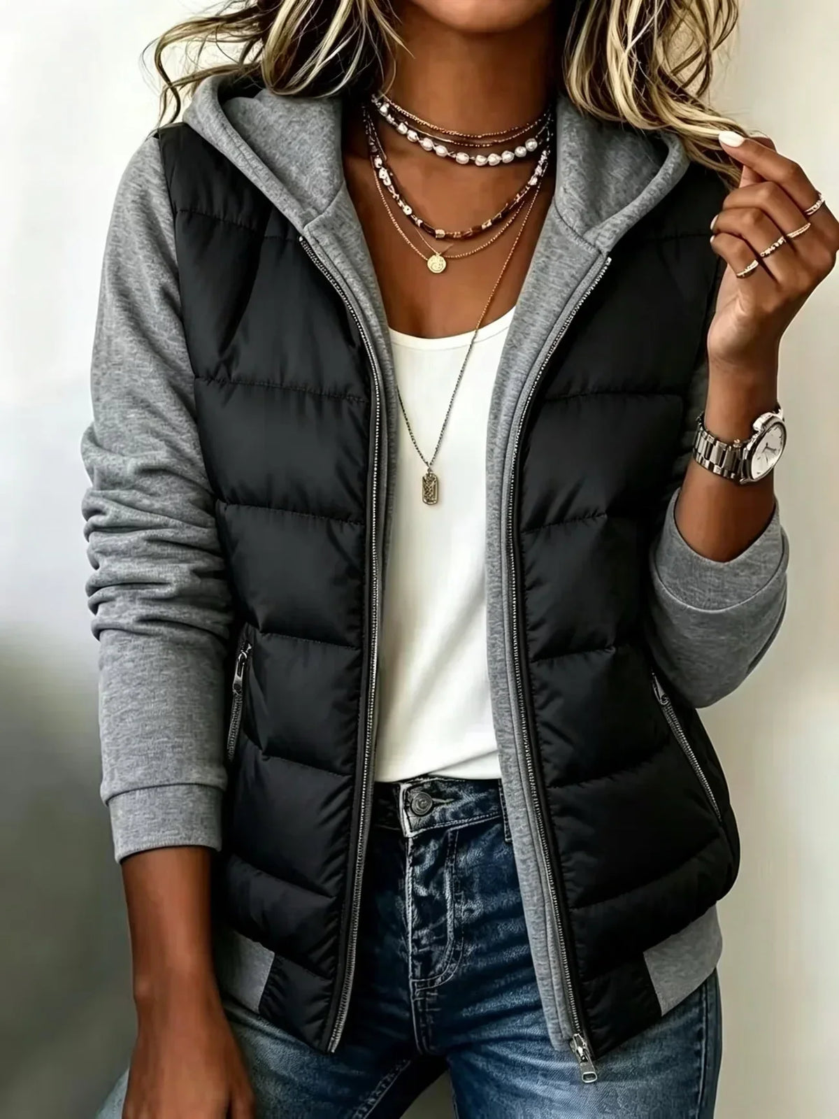 Suzette | Quilted Hooded Color-Block Jacket
