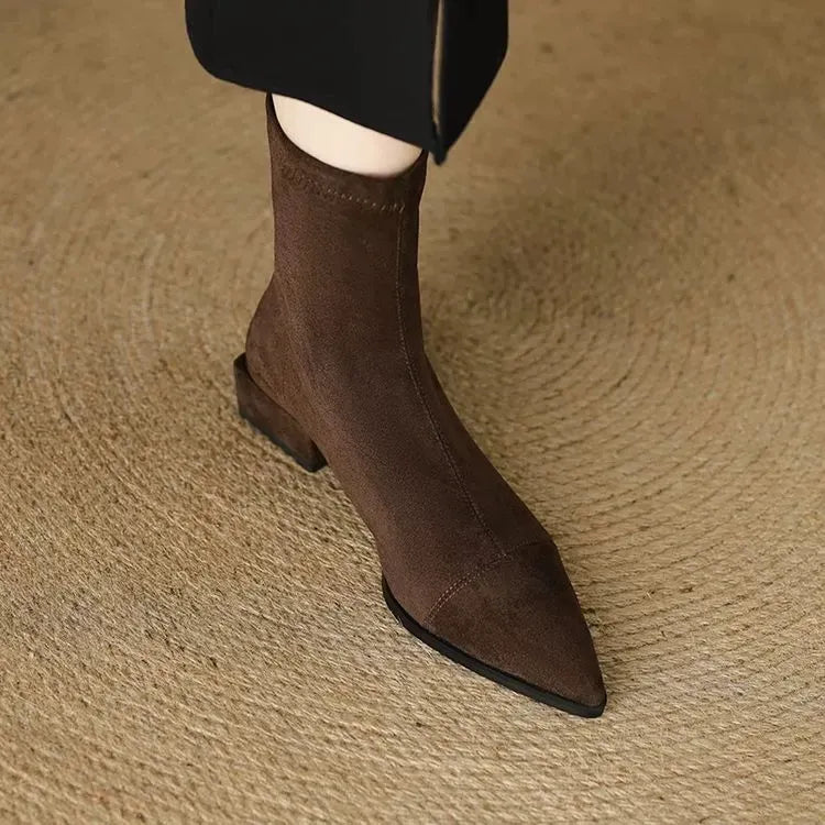 Delphine Suede Pointed-Toe Ankle Boots
