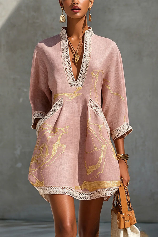 Pirella Golden Marble Print Tunic Dress
