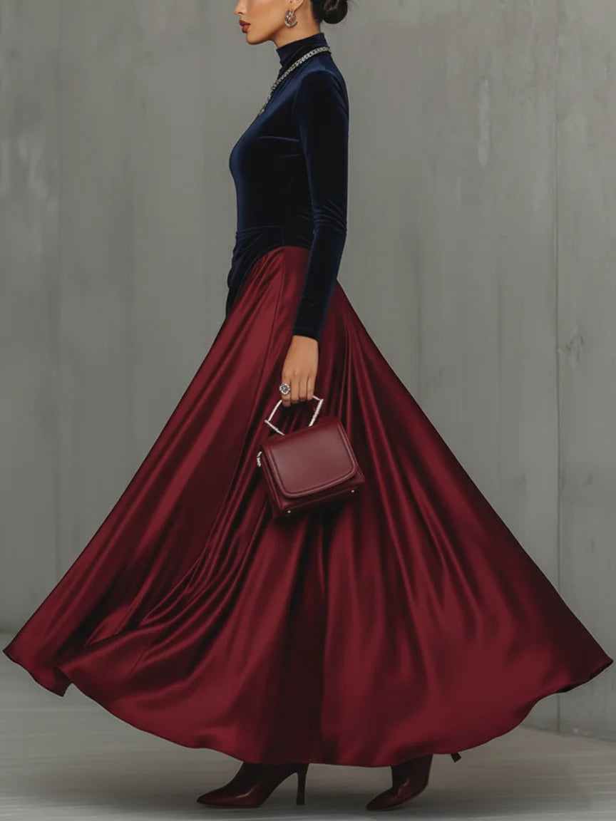 Lira Bicolor Velvet and Satin Long Dress