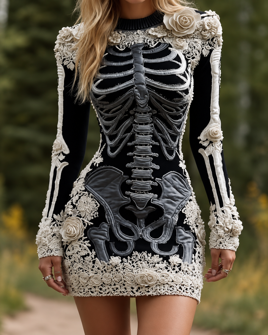 Ravenna Skeleton Floral Appliqué Mini Dress