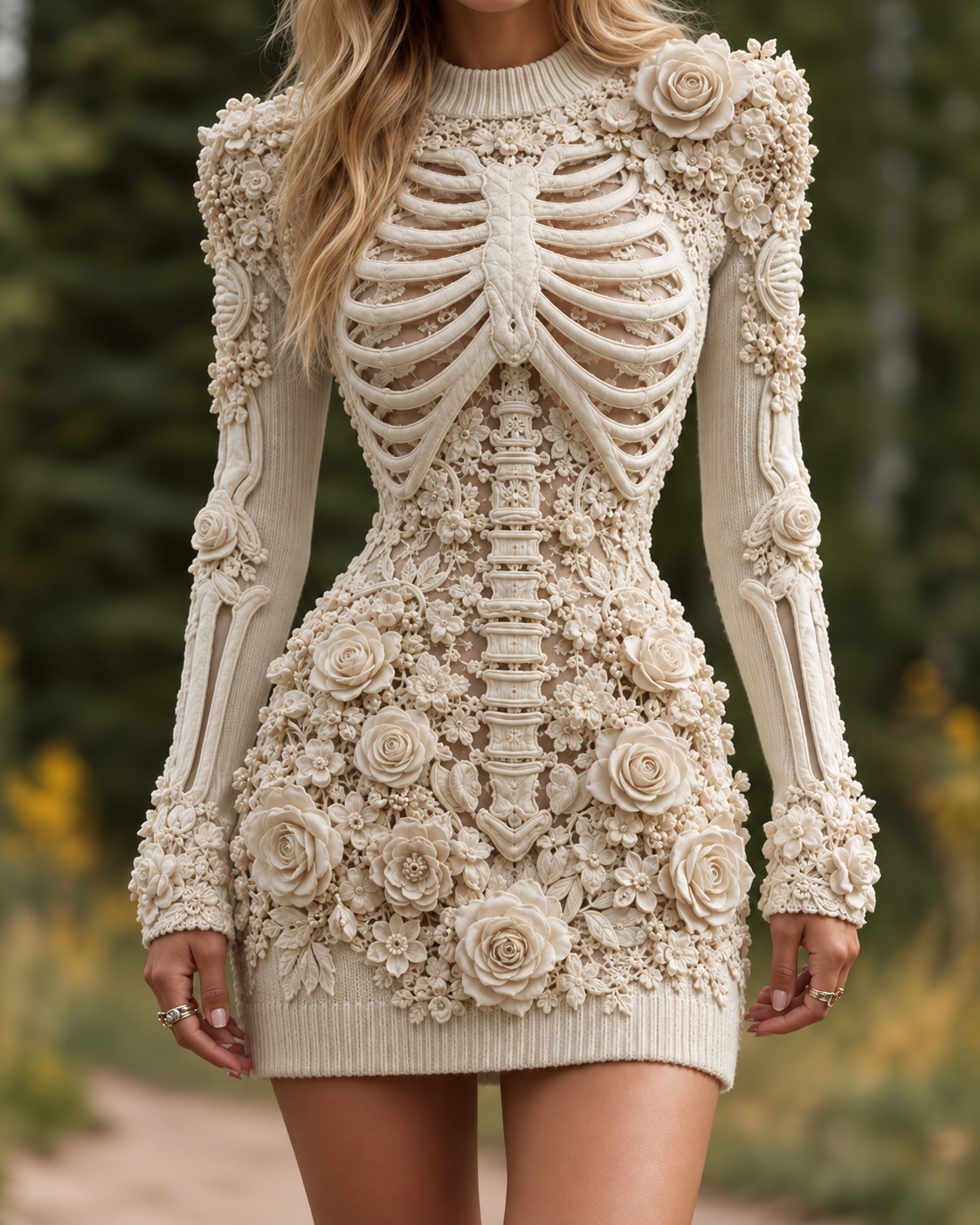 Ravenna Skeleton Floral Appliqué Mini Dress