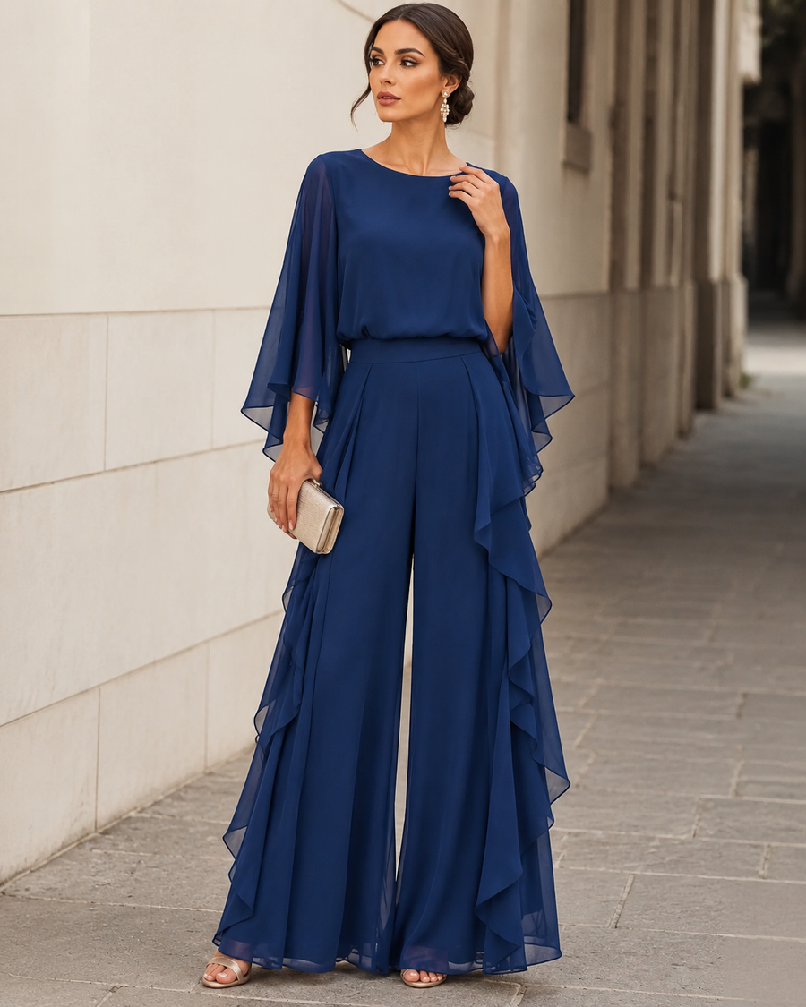 Lenorah Cape-Sleeve Chiffon Two-Piece Set