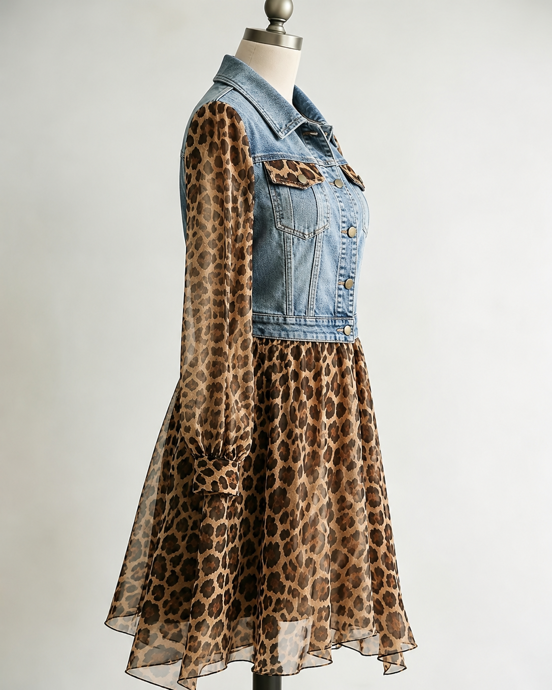 Milan Denim Bodice Leopard Dress