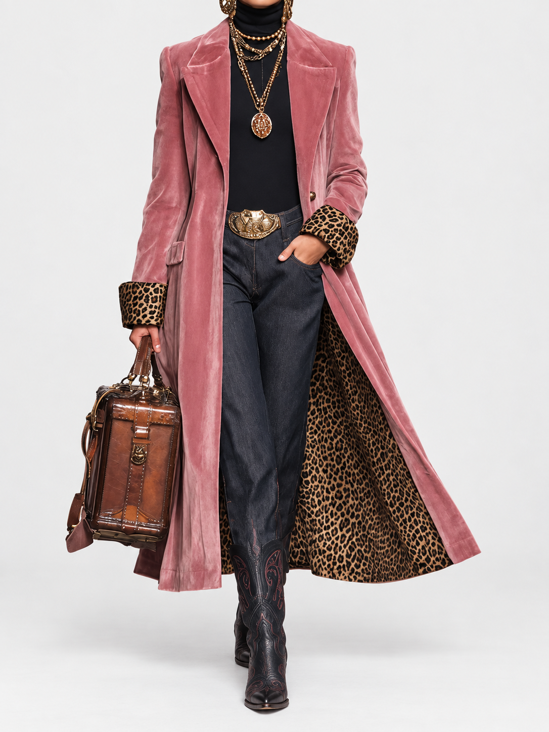 Madison Long Tailored Coat with Leopard Lining