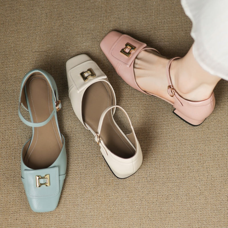 Elvane Buckle Leather Mary-Janes