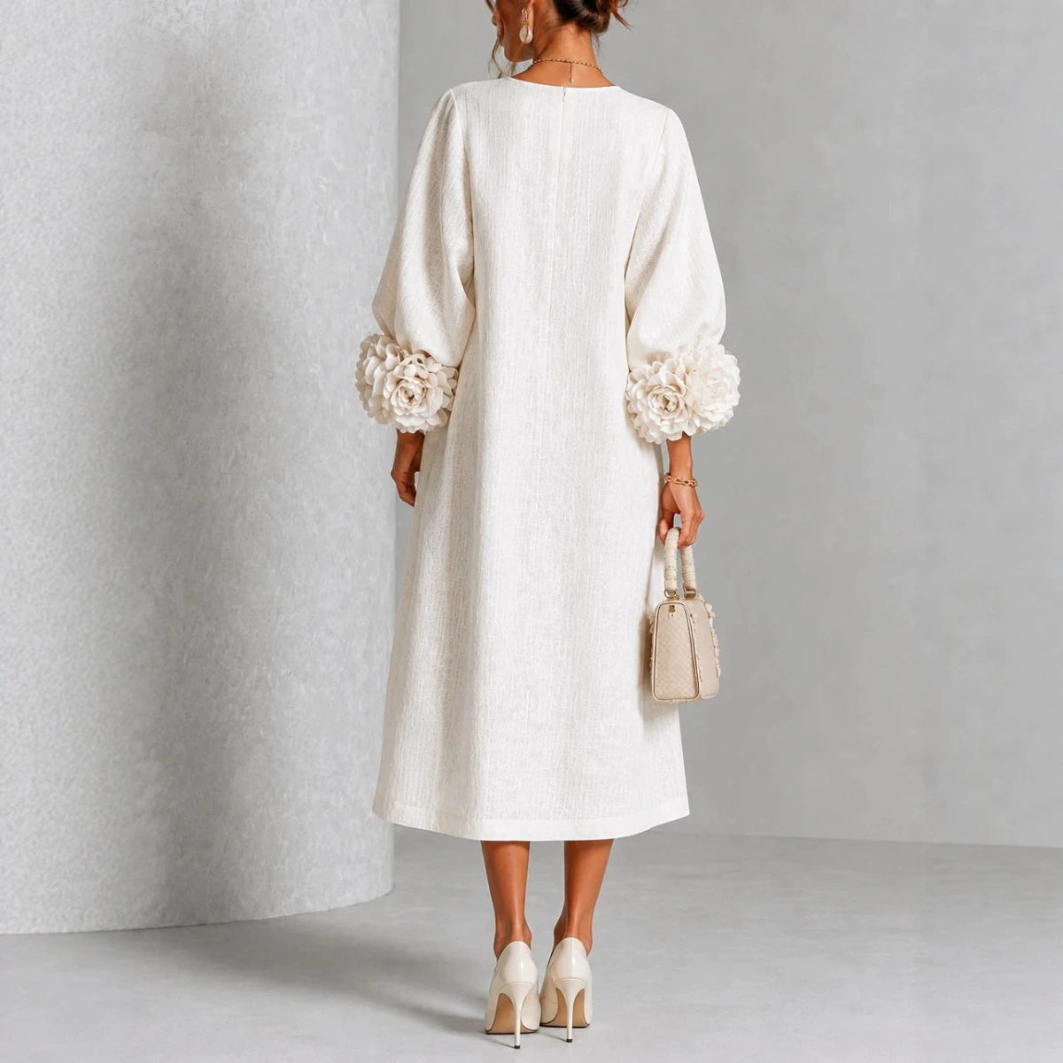 Iselle | Theodosia Rosette-Cuff Button Midi Dress