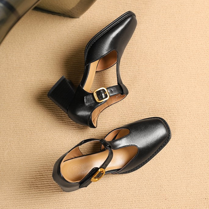 Marcele T-Strap Leather Pumps