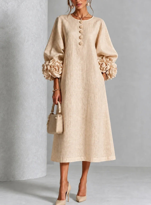 Iselle | Theodosia Rosette-Cuff Button Midi Dress
