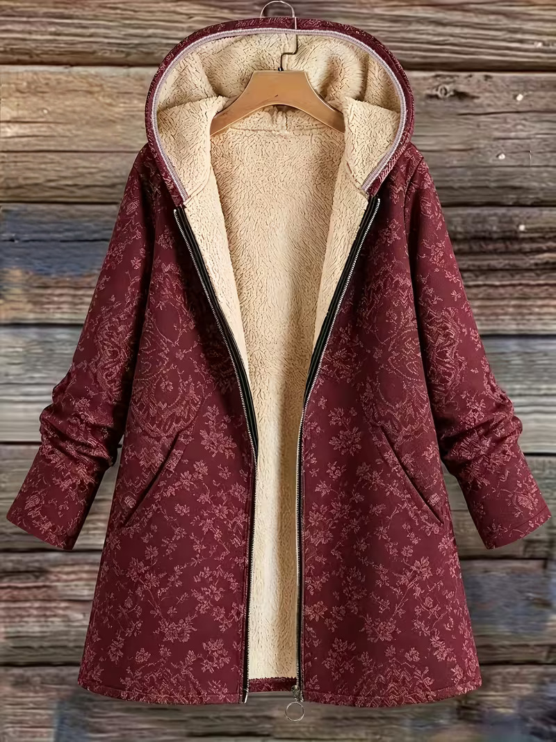 Rosemary| Fleece-Lined Floral Hooded Coat