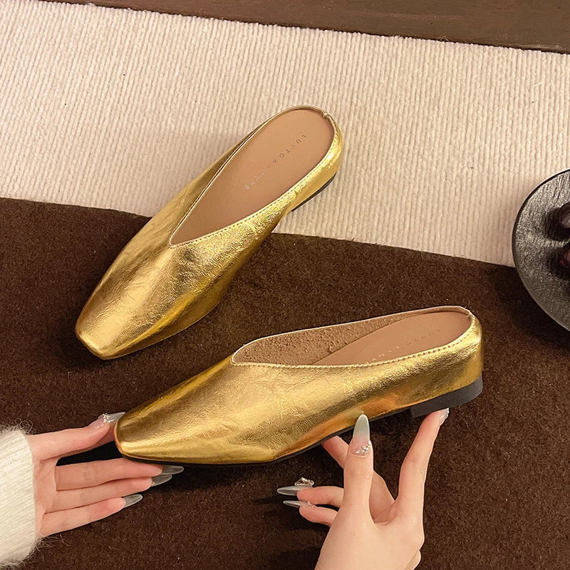 Lyra Metallic Square-Toe Mules
