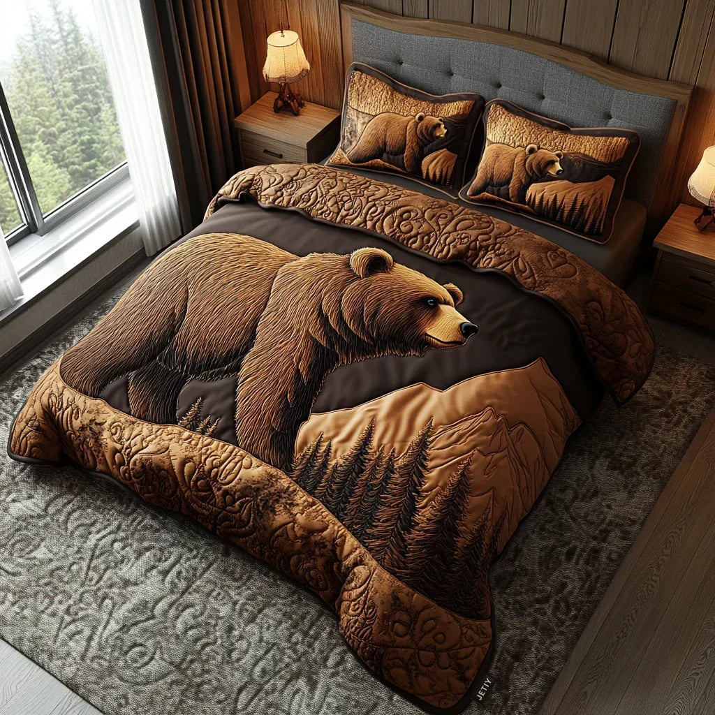 Forest Bear 3-Piece Quilted Bedding Set