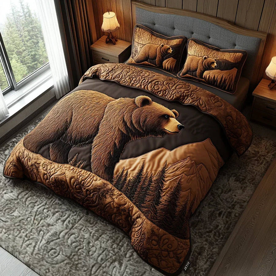 Forest Bear 3-Piece Quilted Bedding Set