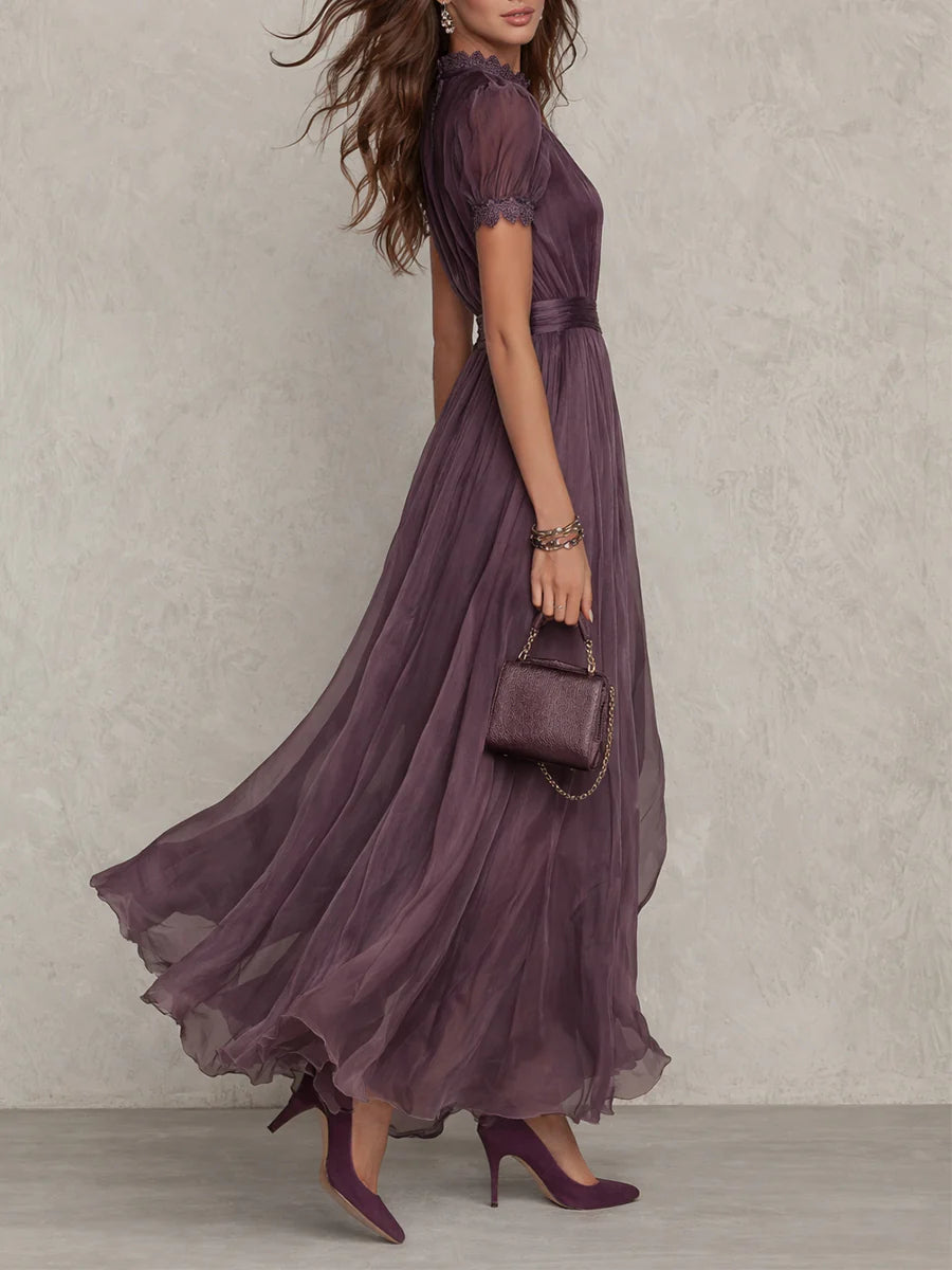 Iselle | Babette Elegant Purple Chiffon Keyhole Maxi Dress
