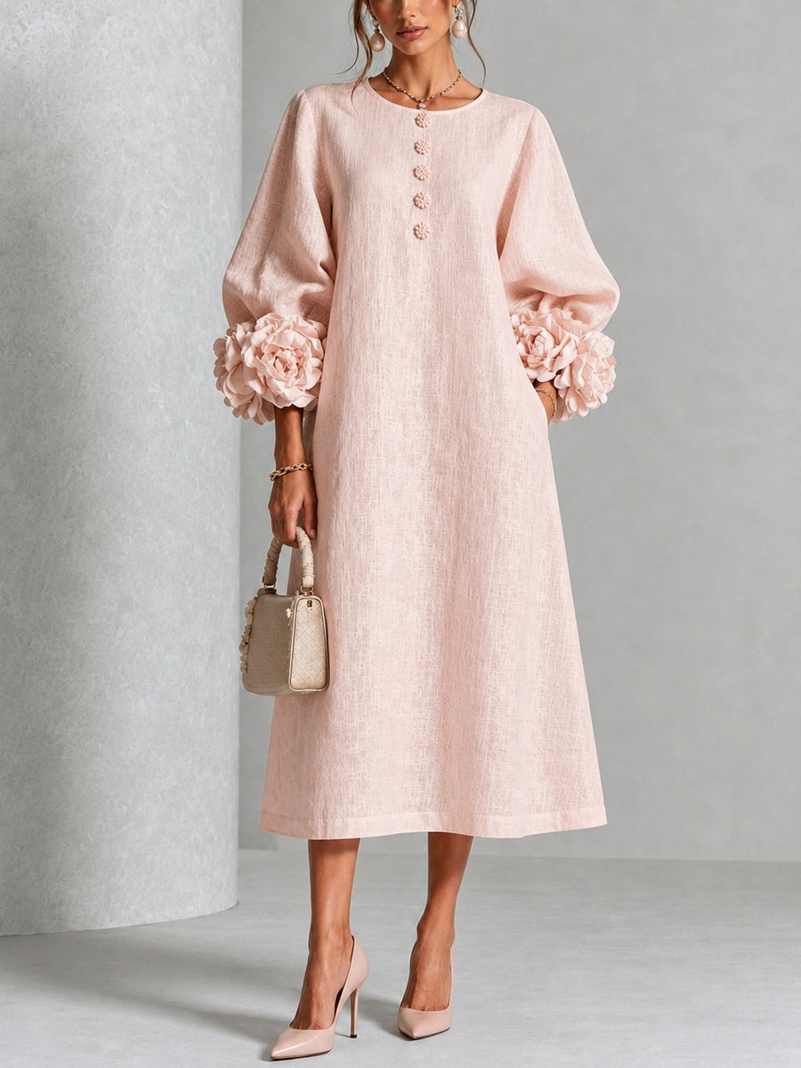 Iselle | Theodosia Rosette-Cuff Button Midi Dress