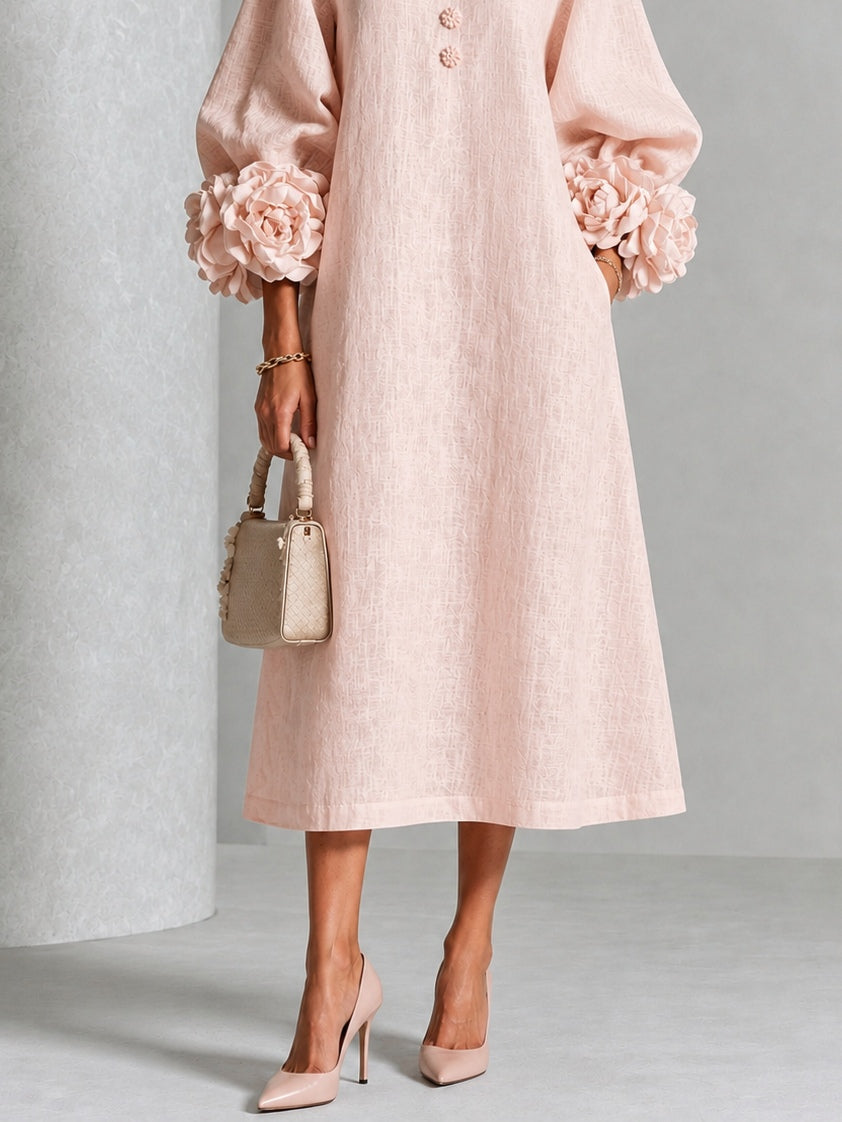 Iselle | Theodosia Rosette-Cuff Button Midi Dress