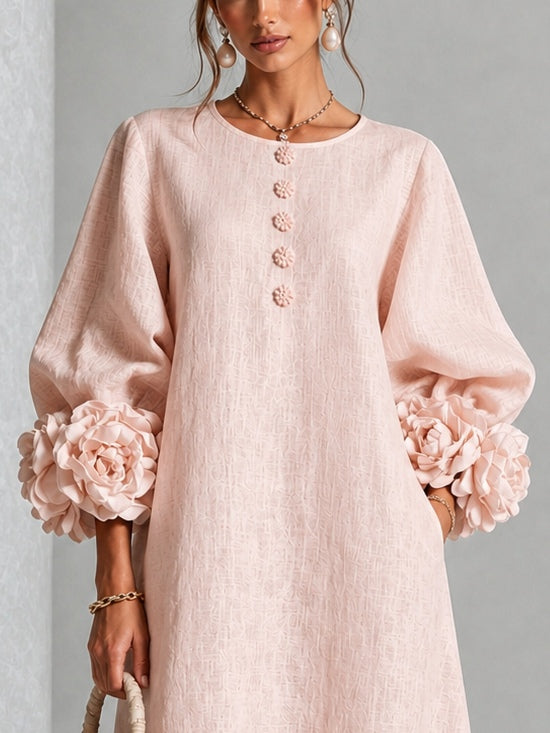 Iselle | Theodosia Rosette-Cuff Button Midi Dress