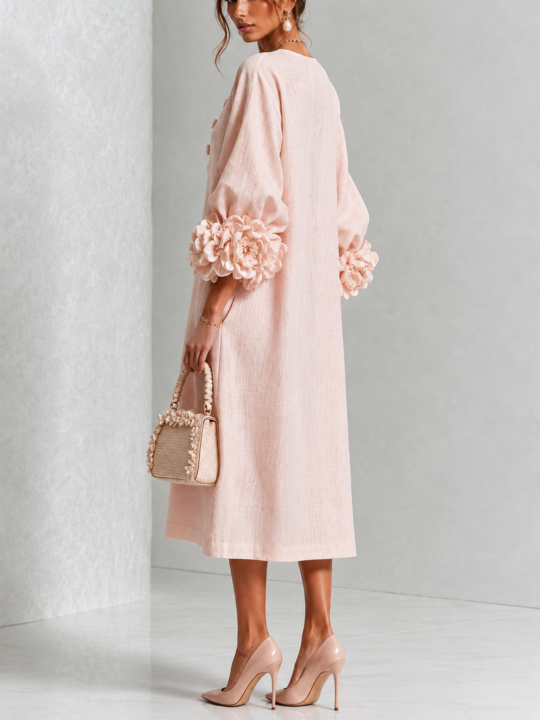 Iselle | Theodosia Rosette-Cuff Button Midi Dress