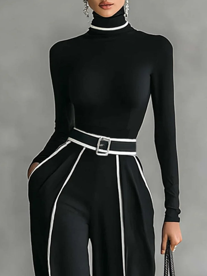 Emma Two-Piece Set with High Collar and Wide-Leg Pants