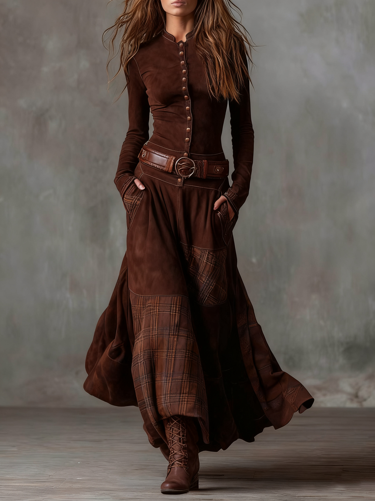 Elisa Maxi Suede Dress with Belt