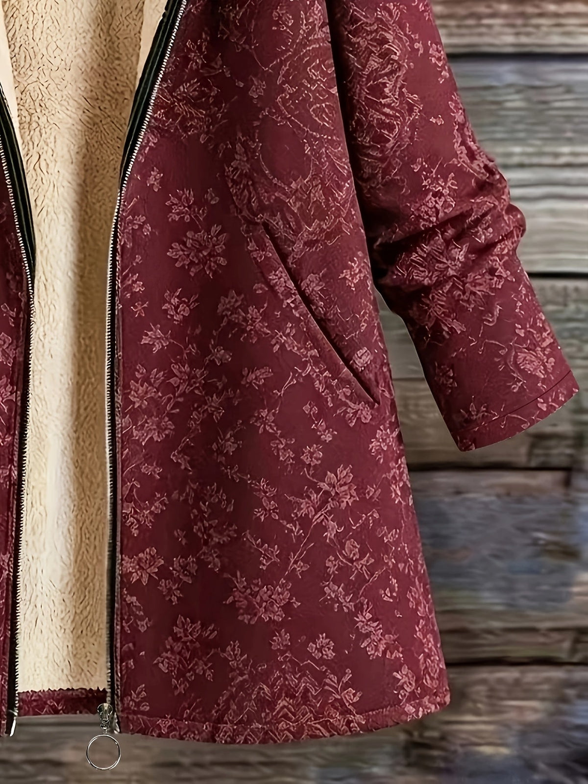 Rosemary| Fleece-Lined Floral Hooded Coat
