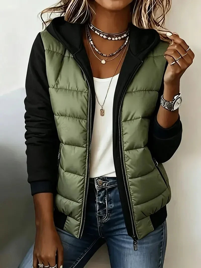 Suzette | Quilted Hooded Color-Block Jacket